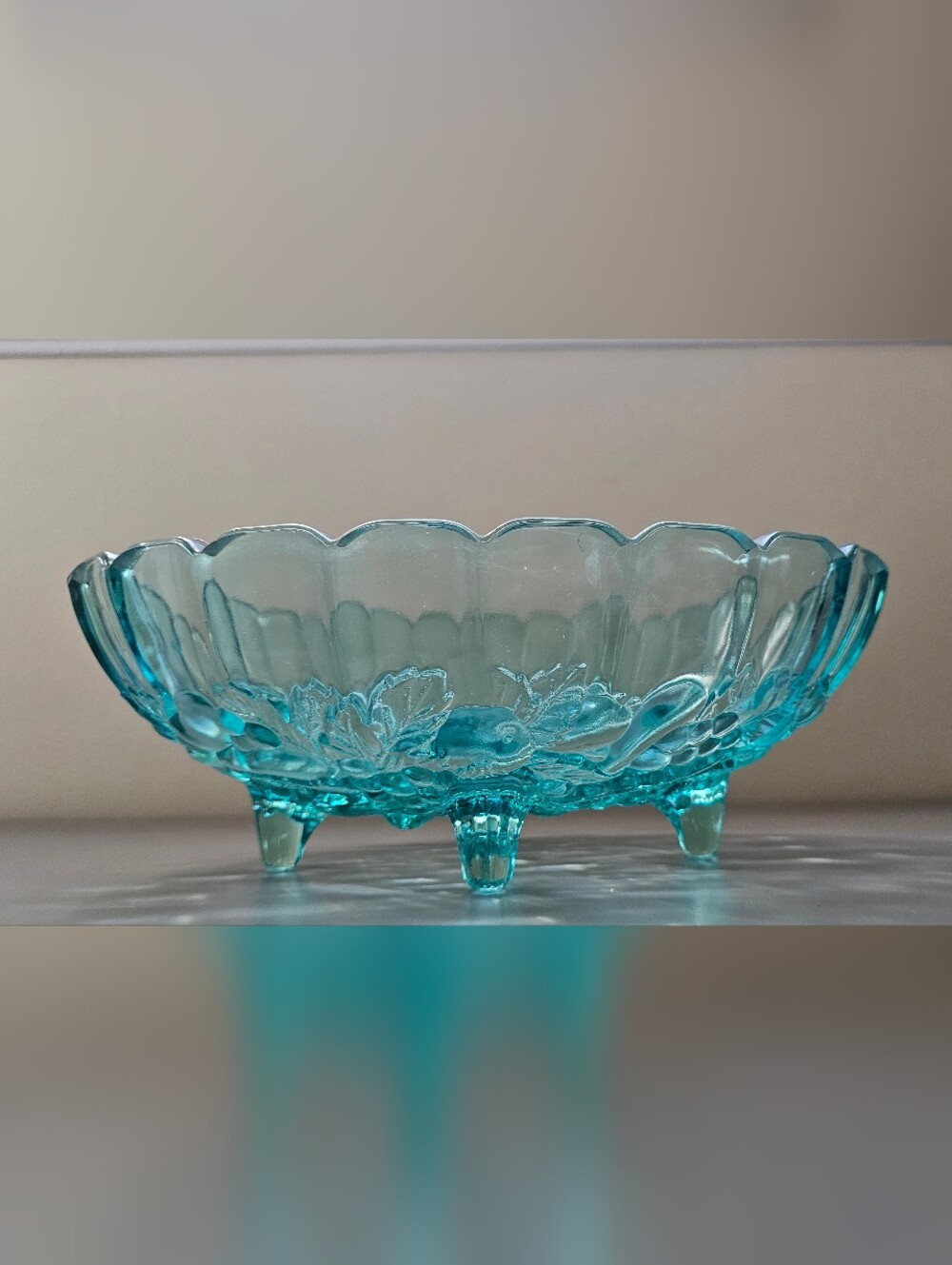 Vintage 1935 Indiana Glass Co Teal Garland Footed Bowl Rare Depression Era Glass